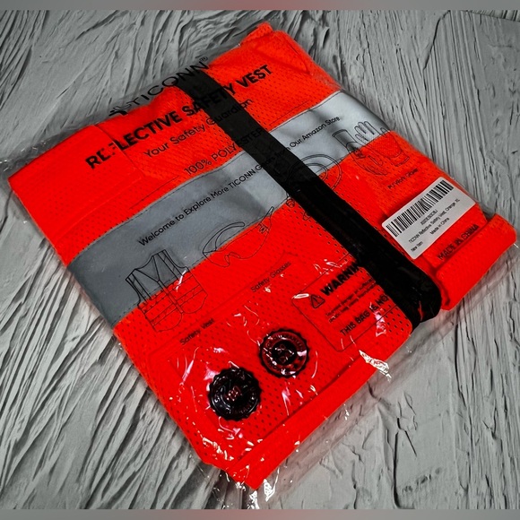 Ticonn Safety Vest Mesh Orange XL High Visibility Multi Pockets Zipper - Picture 3 of 3